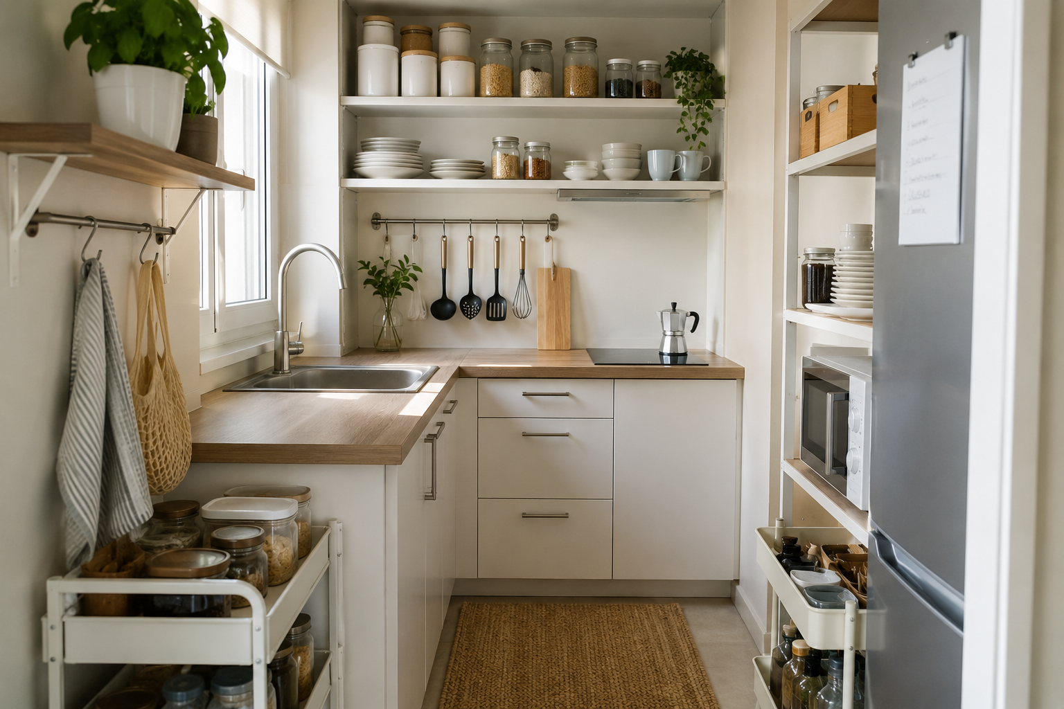 Cómo organizar una cocina pequeña con poco espacio de almacenamiento