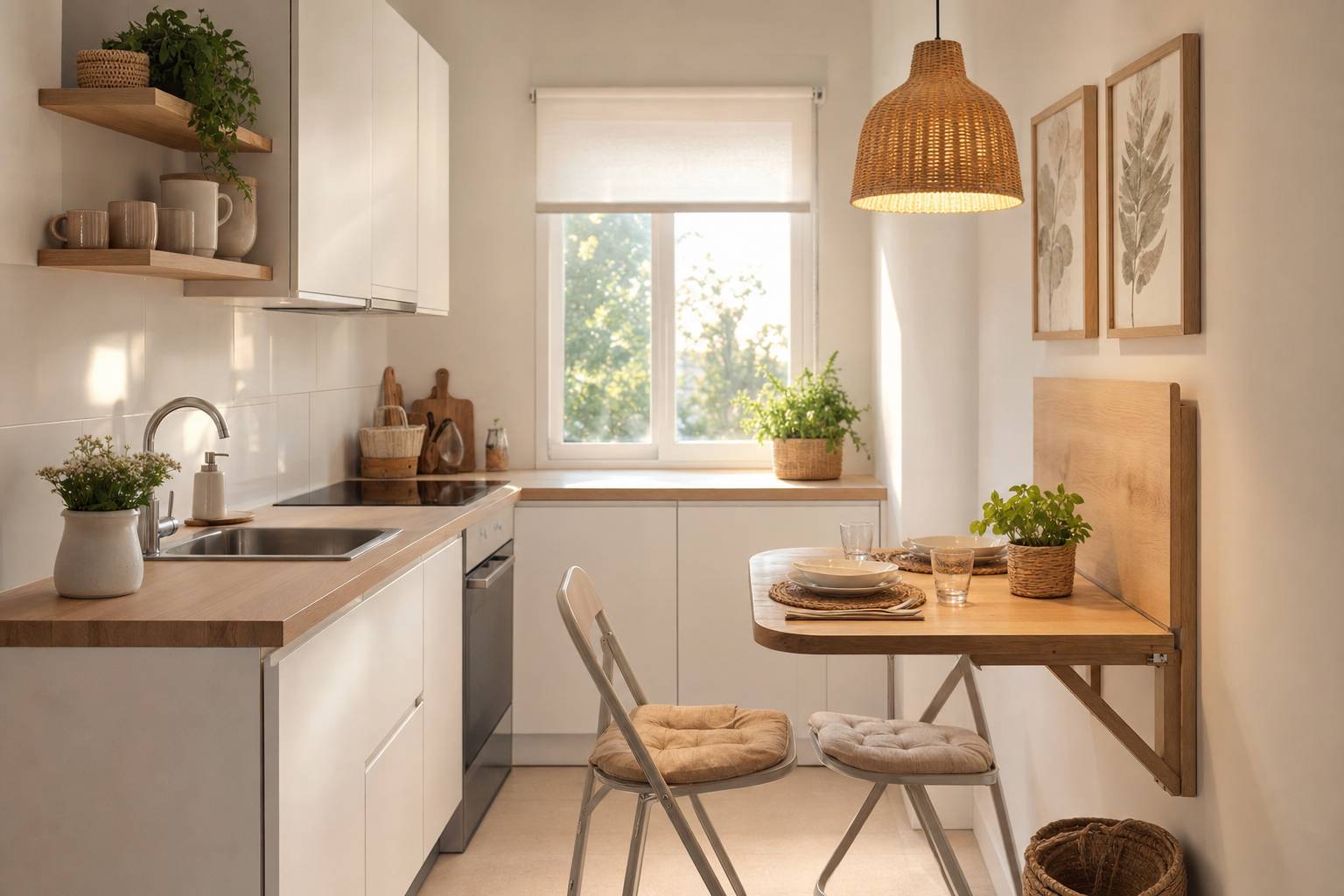 Cocinas pequeñas con mesa abatible: cómo crear una zona de comedor funcional