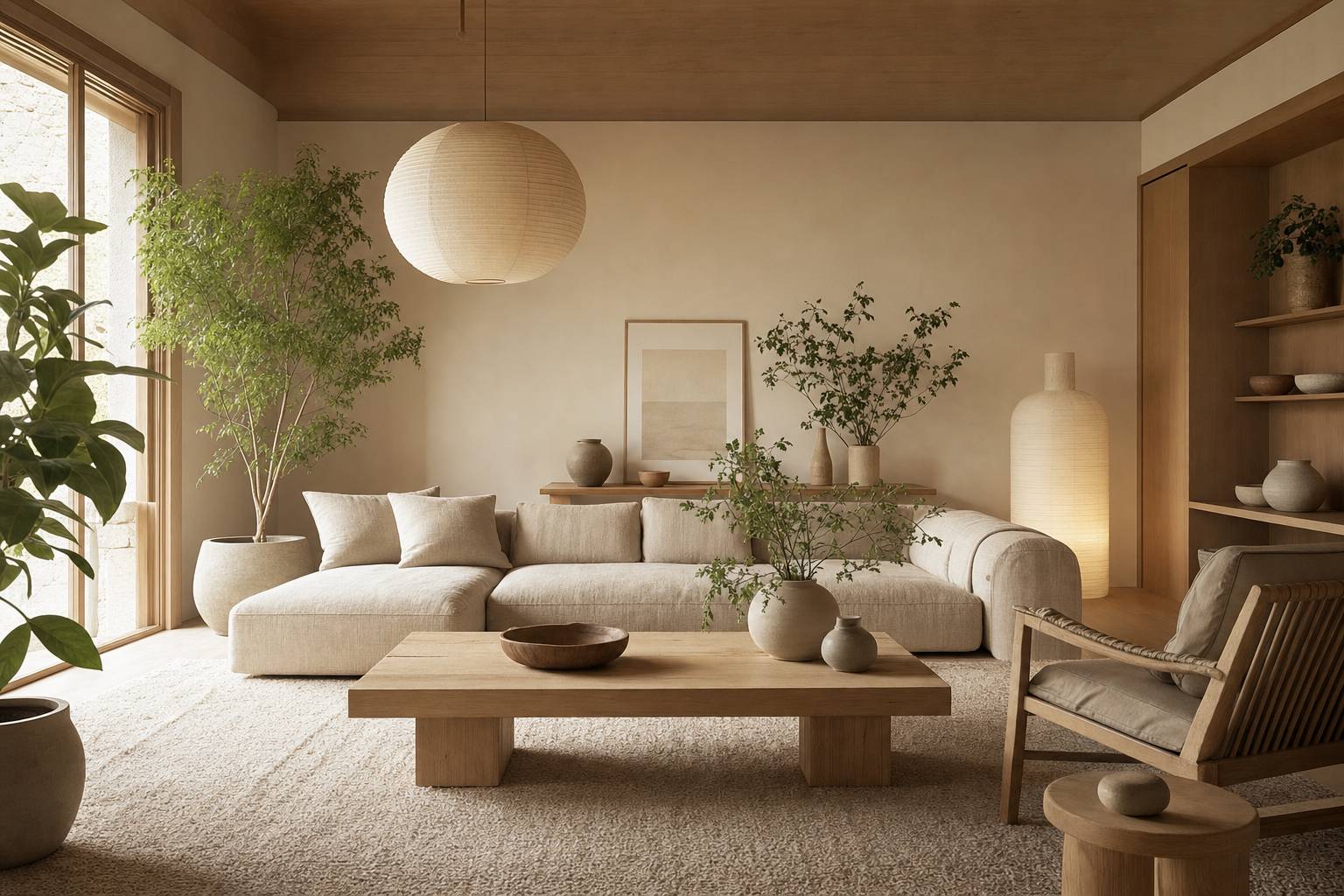 Cómo decorar un salón con estilo japandi