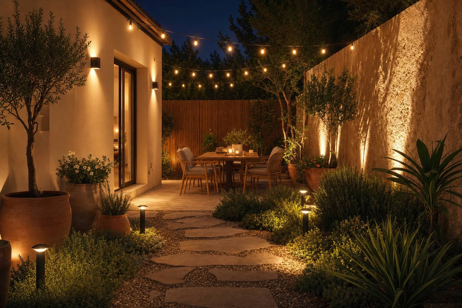 Cómo iluminar un jardín pequeño por la noche