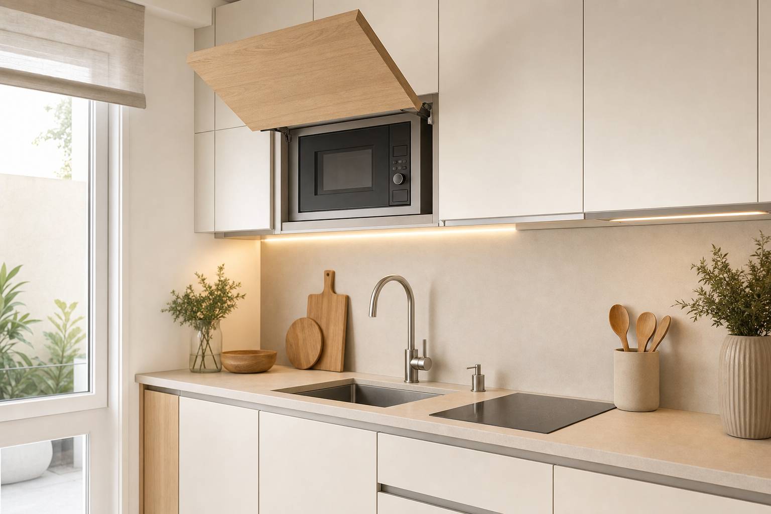 Cómo ocultar el microondas en una cocina pequeña