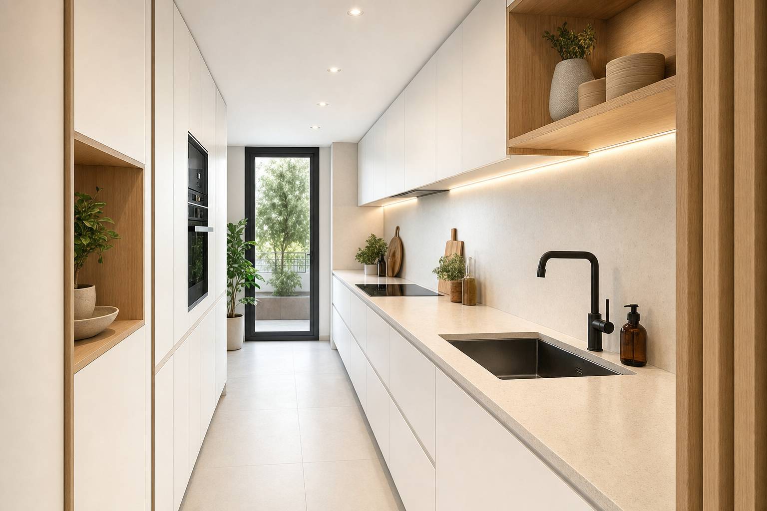 Ideas para cocinas estrechas y alargadas: distribución y decoración sin perder funcionalidad